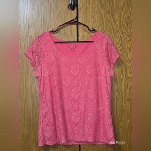 Elle Fuchsia Lace Short Sleeve Top Size XL
